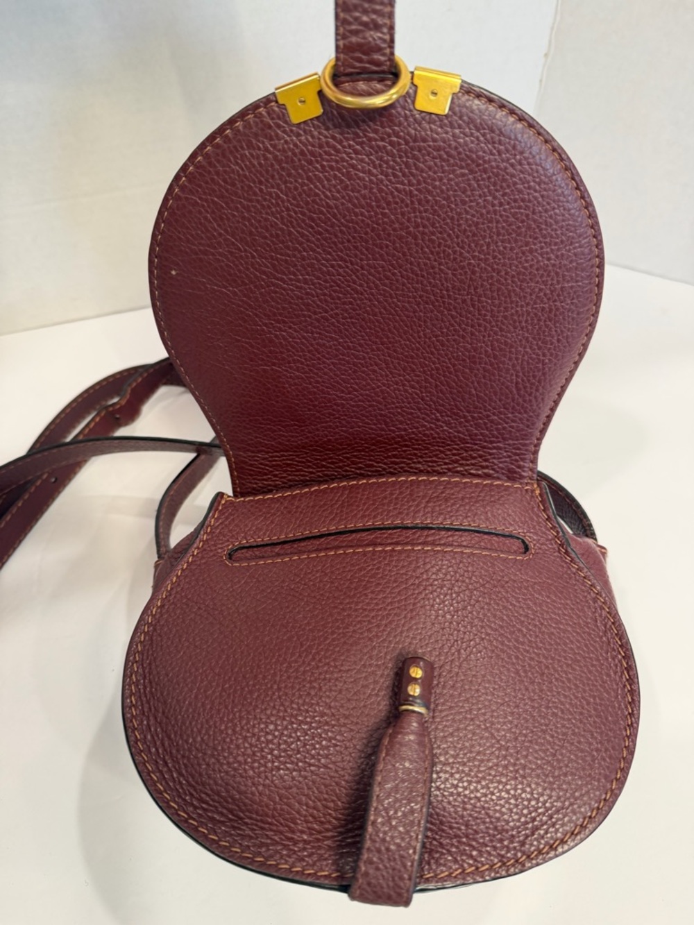 CHLOE Grained Calfskin Small Marcie Saddle Bag Dimness burgundy - Picture 6 of 10